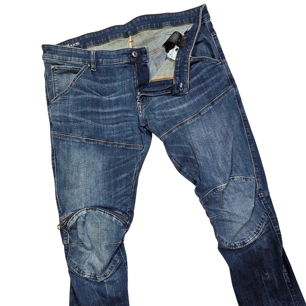 G-Star Raw 5620 3D Zip Knee Jeans Mens 40x31 Blue Super Slim Biker Moto Street